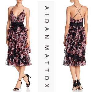 Aidan Mattox halter tiered midi dress